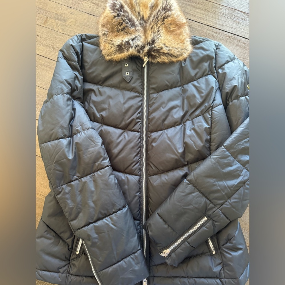 Barbour Black Puffer Jacket with Faux Fur Collar